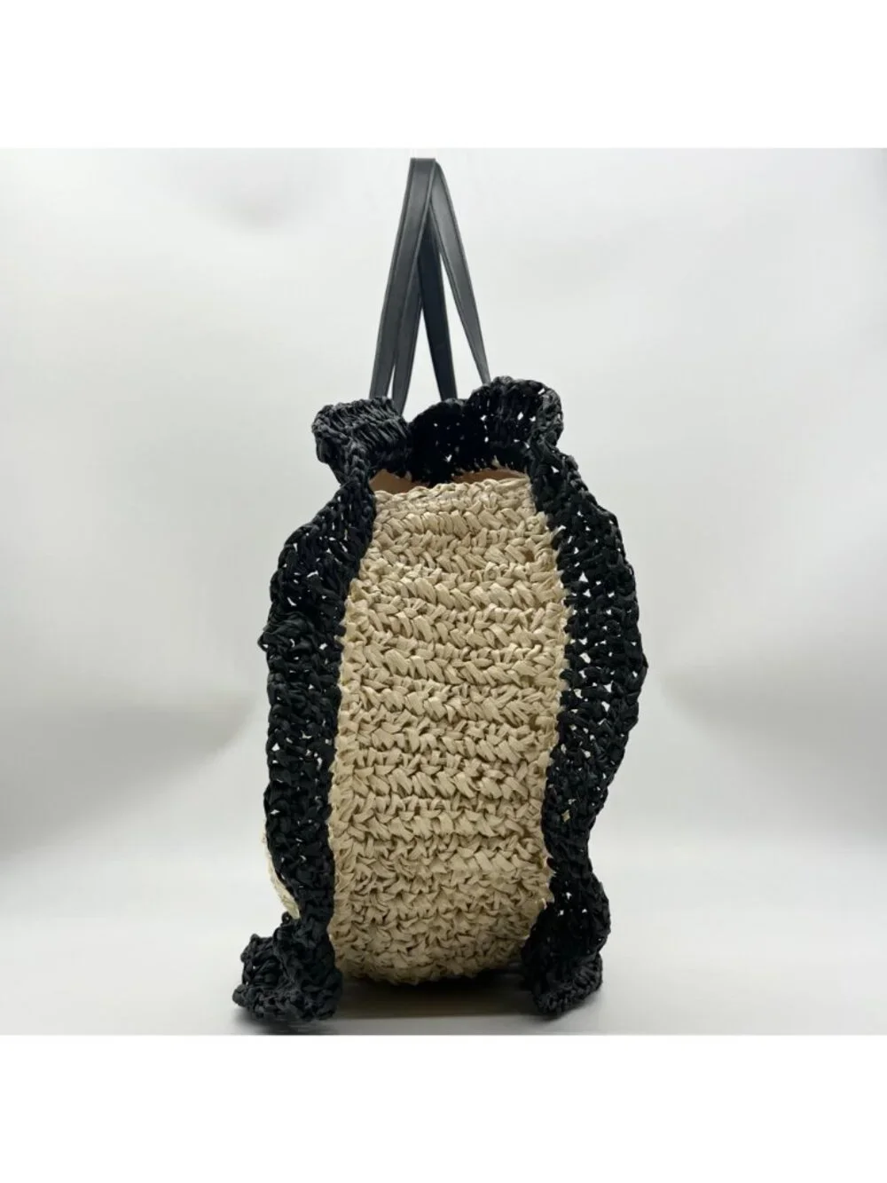 Urban Expressions Natural and Black Indy Tote Bag with Ruffle Edges